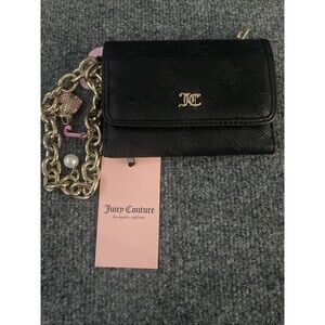 Rare Juicy Couture Top Notch Double Sided Trifold Wristlet Wallet Charms Black